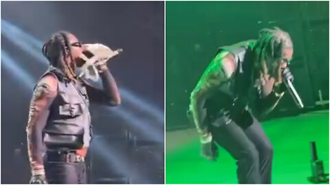 Offset gets a bra thrown at him while performing