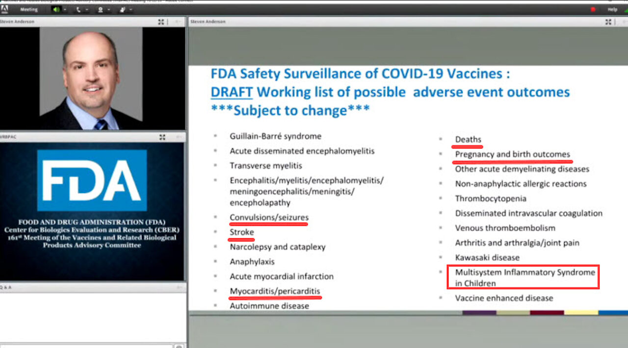 Vaccine side effects shown in a split of a second at FDA presentation (not commented at all)