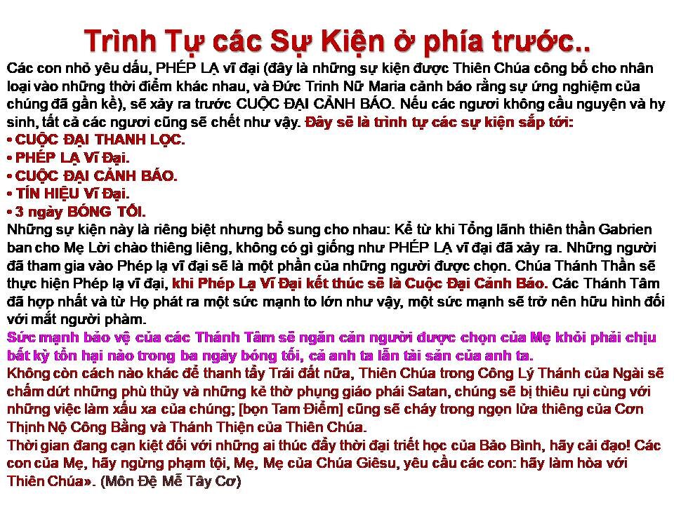 Cuộc Đại Nạn của tên Phản kitô 3 Chi Tiết và Trình Tự của các Sự Kiện sắp giáng xuống Trái Đất.