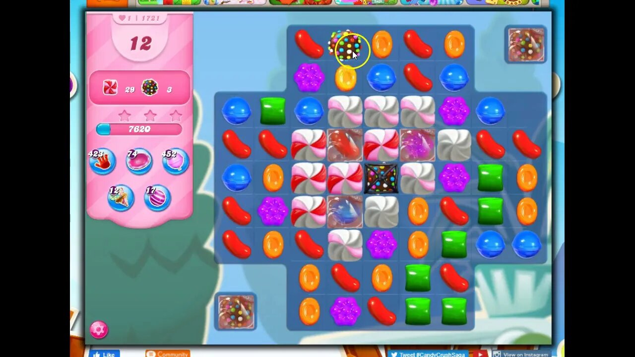 Candy Crush Level 1721 Talkthrough, 16 Moves 0 Boosters