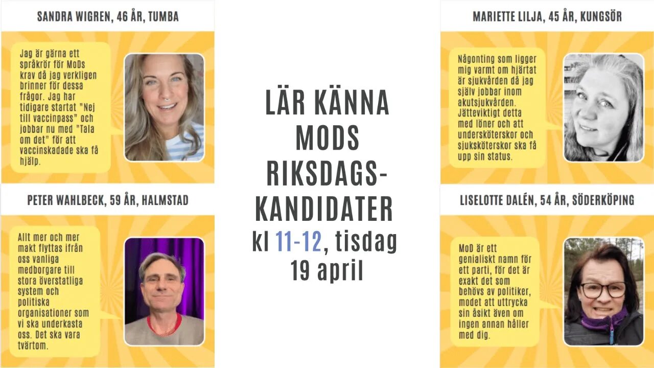 Lär känna MoDs riksdagskandidater, tisdag den 19 april, kl 11