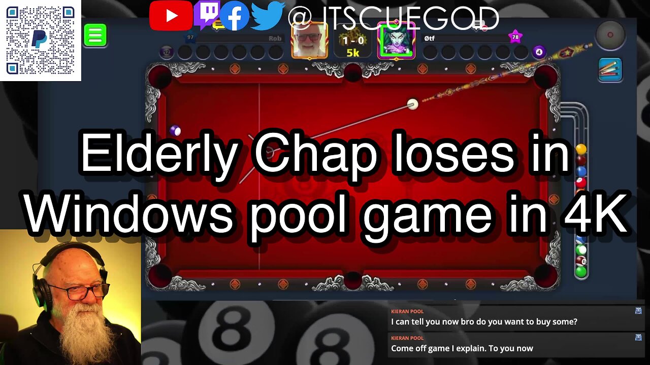 Elderly Chap loses in Windows pool game in 4K 🎱🎱🎱 8 Ball Pool 🎱🎱🎱