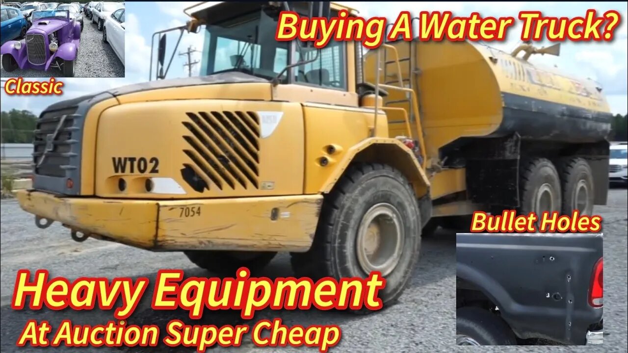 Winning Heavy Equipment Water Truck, Bullet Holes Galore In Truck, And More Copart Walk Around