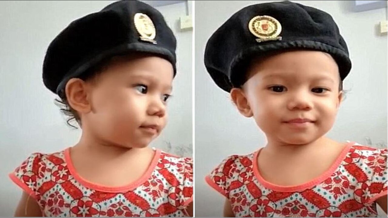 Baby Wears A Beret And Immediately Stood Up Like A Ready-for-action Soldier!