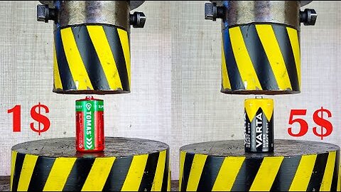 How Strong Are Batteries 1$ vs 5$ battery - Hydraulic Press Test!