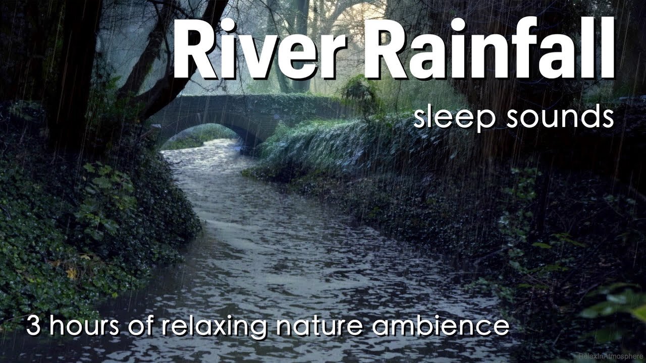 River Rainfall | Heavy Rain And Flowing River | Relaxing Autumn Nature Ambience | For 3 Hours