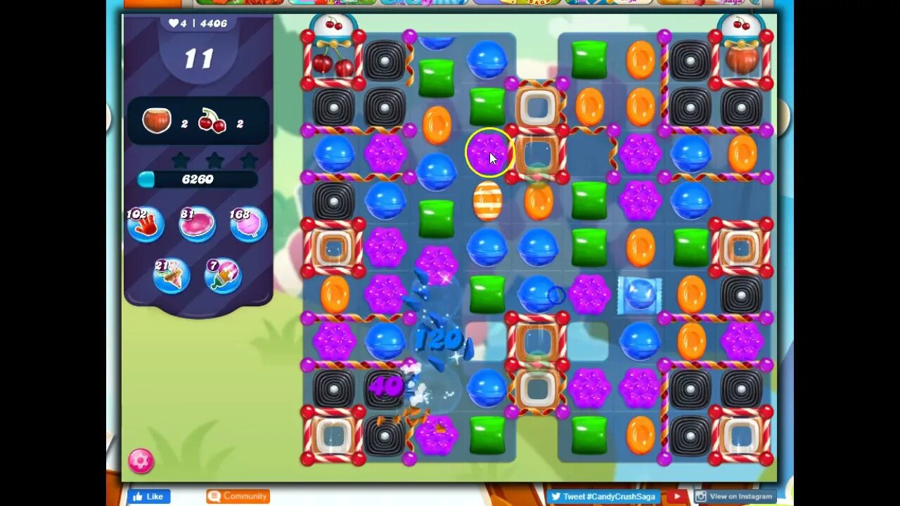 Candy Crush Level 4406 Talkthrough, 17 Moves 0 Boosters