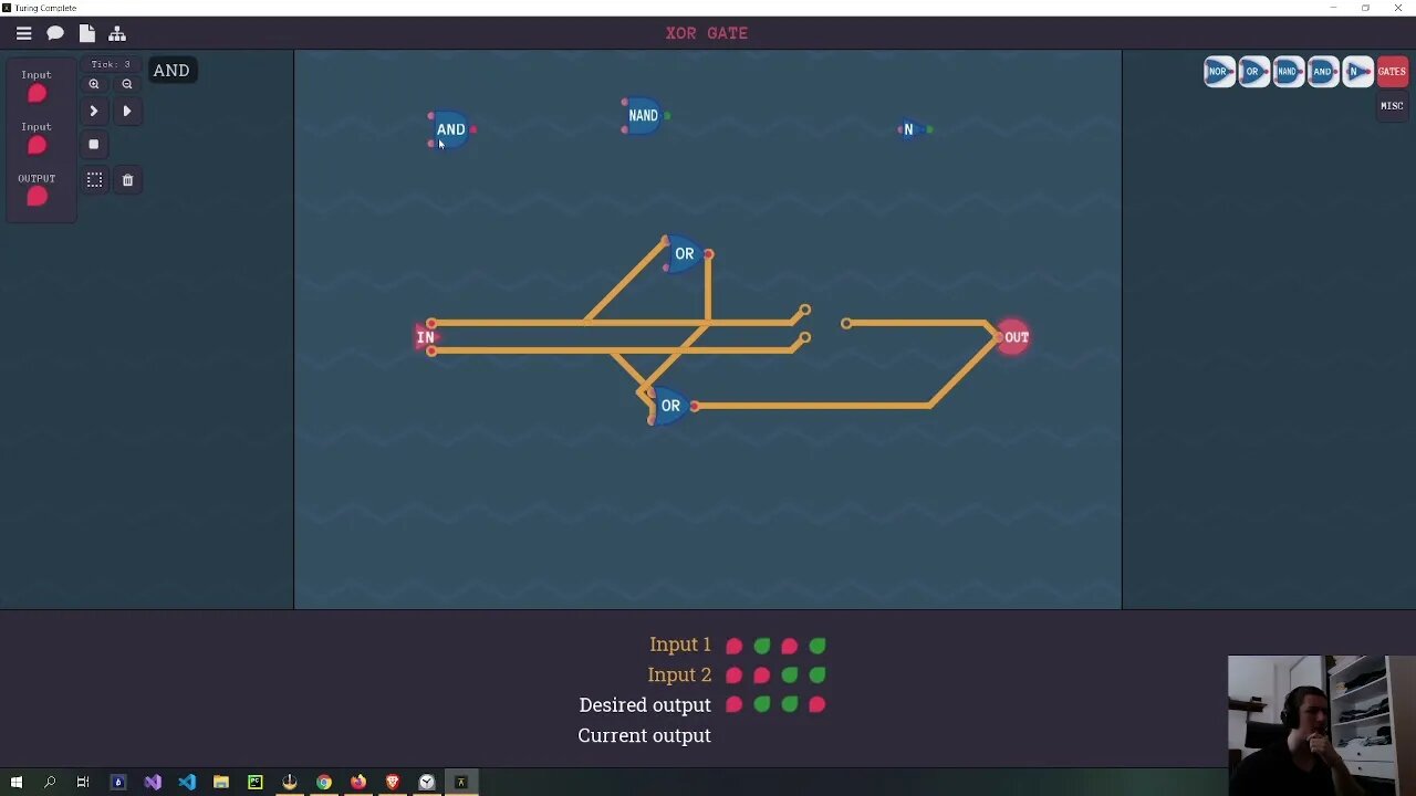 Playing Turing Complete part 2 (XOR, 3 AND, 3 OR, XNOR)
