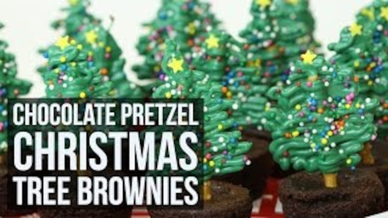 Simple & Easy Chocolate Pretzel Christmas Tree Brownies