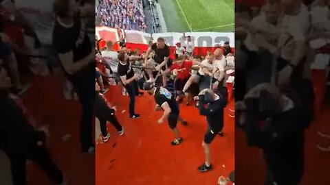 Poolse hooligans knokken onderling in uitvak De Kuip tijdens Nederland - Polen in de Nations League.