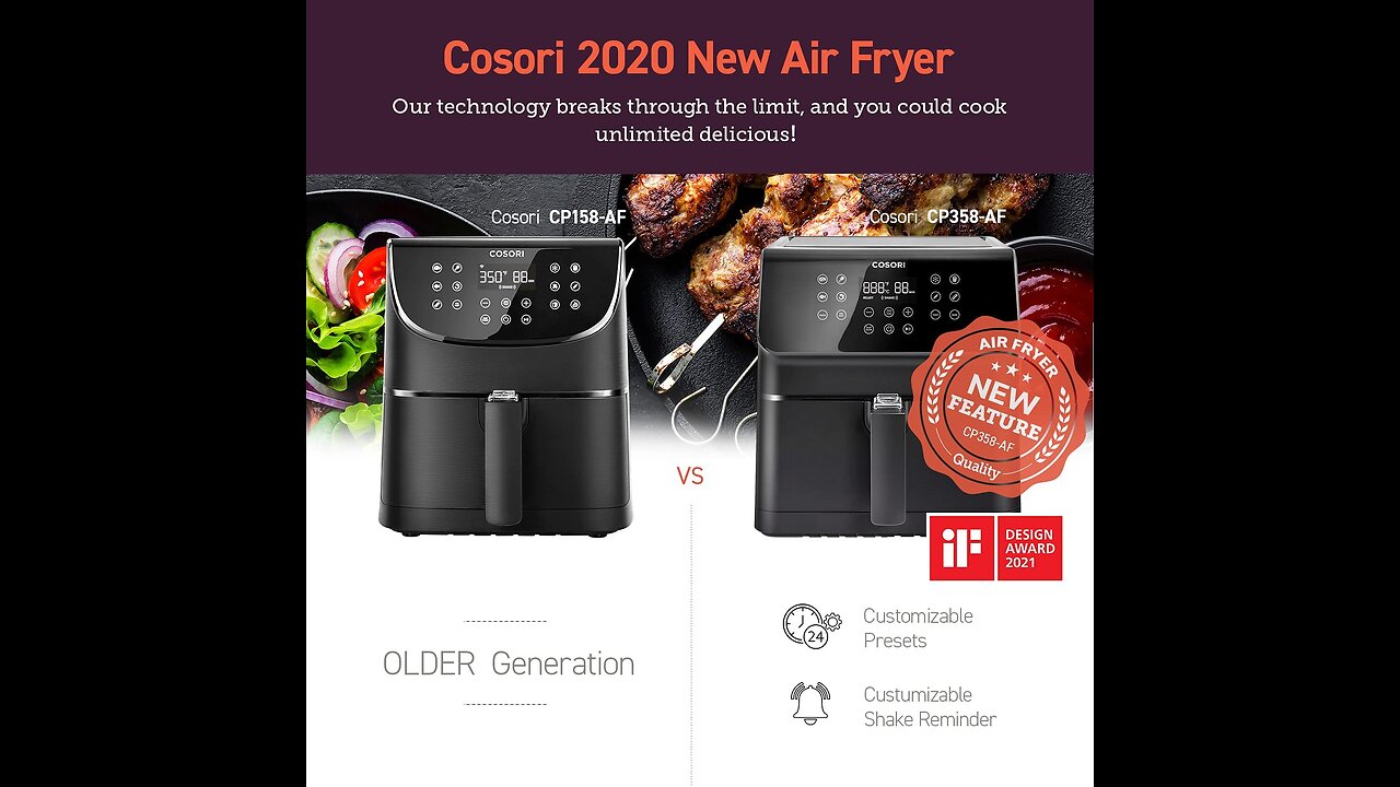 COSORI Air Fryer(100 Recipes), 12-in-1 Large XL Air Fryer Oven with Upgrade Customizable 10 Pre...