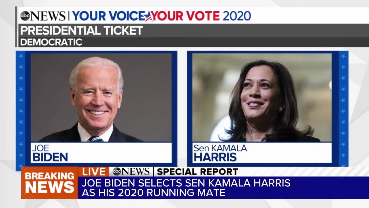 Joe Biden chooses Kamala Harris as vice presidential running mate