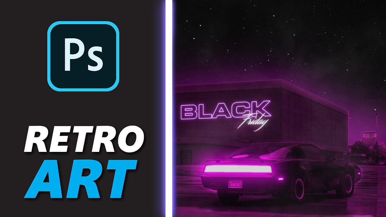 Black Friday Artwork in Synthwave style | Speed Art (Photoshop) | Retro Wave 80's Knight Rider Neon