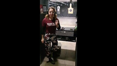 Danielle shoots 44 mag pistol indoors