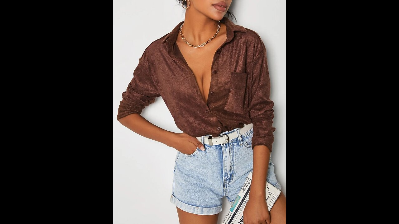 Terry Cloth Pocket Shirt - Deep Coffee / Women / Tops / Blouses /