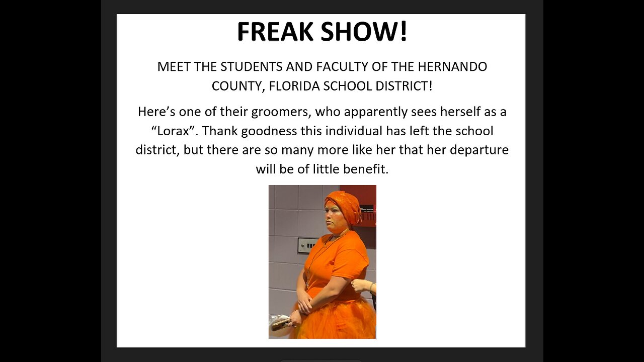 MEET THE LORAX! Yes folks, this is a teacher. Great Hernando County Schools Transgender War--pt 6