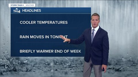 Tuesday is cooler with chance for rain in the evening