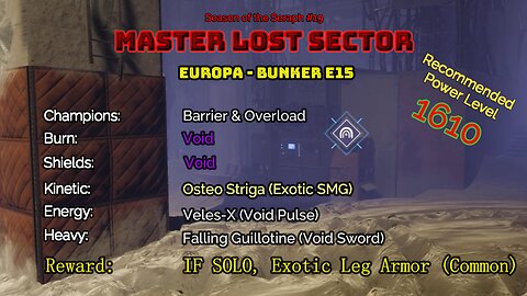 Destiny 2 Master Lost Sector: Europa - Bunker E15 on my Titan 1-12-23