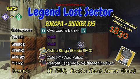 Destiny 2 Legend Lost Sector: Europa - Bunker E15 on my Void Hunter 5-14-23