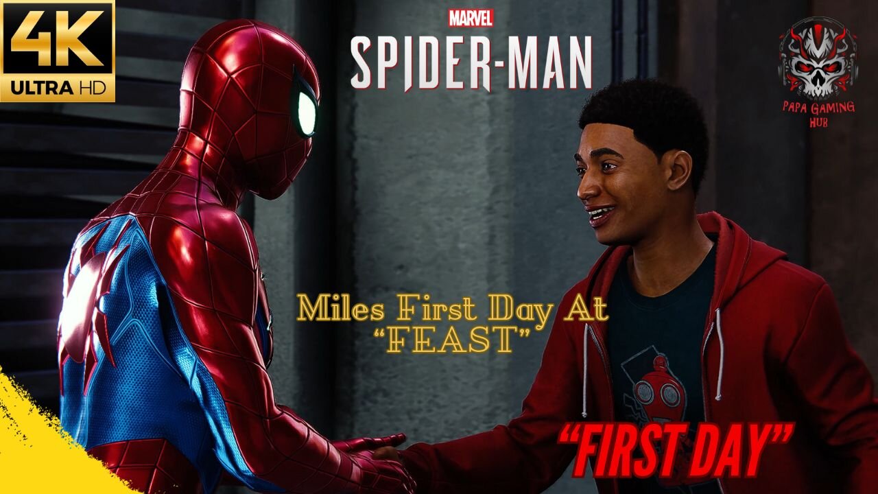 First day of miles Morales at Feast, Marvel's Spiderman 4K Gameplay