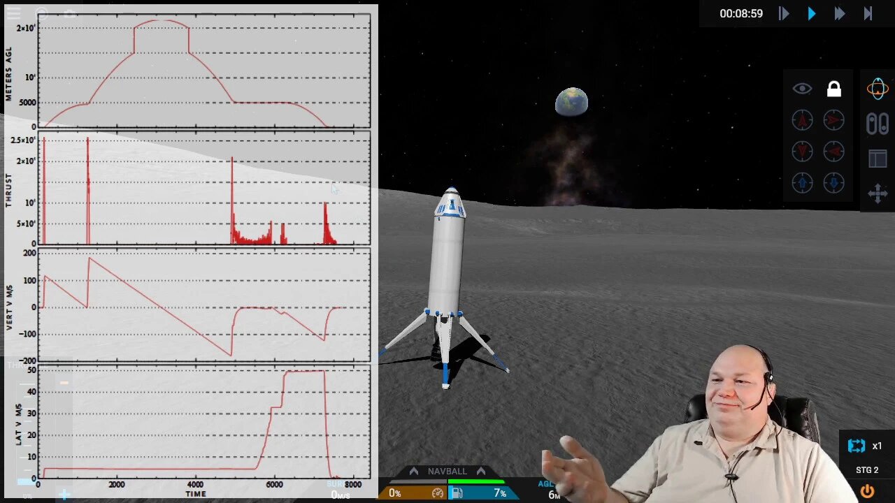 "Luna Tune'n Low G Landing Using Veusz" w/Simple Rockets 2 - episode 12