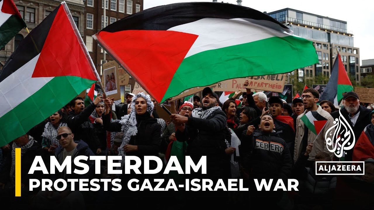 Hundreds have gathered in Amsterdam to protest Israel's continued attacks on besieged Gaza strip