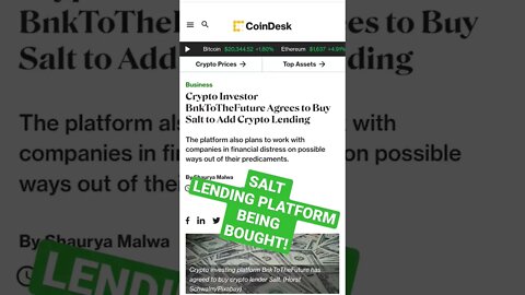 SALT Lending Platform Bought By BNK To The Future.