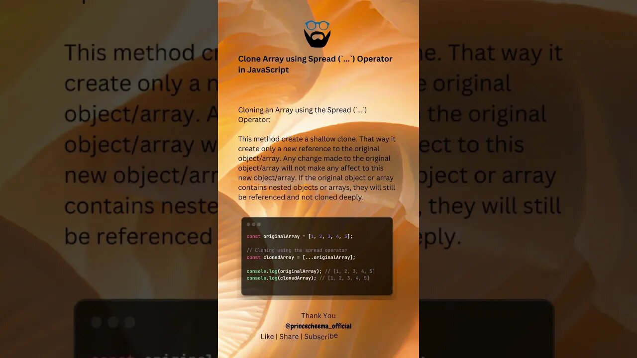 Clone Array using Spread (`...`) Operator in JavaScript ( #shorts )
