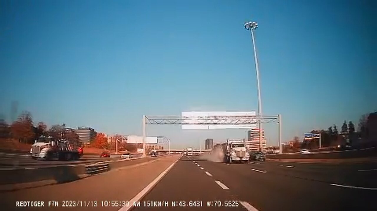 Truck Tire Blows On Highway