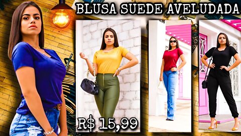 Blusa Suede T-shirt Manga Curta Aveludada Feminina corte a laser/@shopee