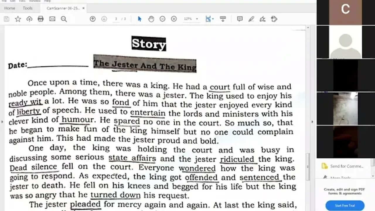 Class 7th English B Story The Jester & the King
