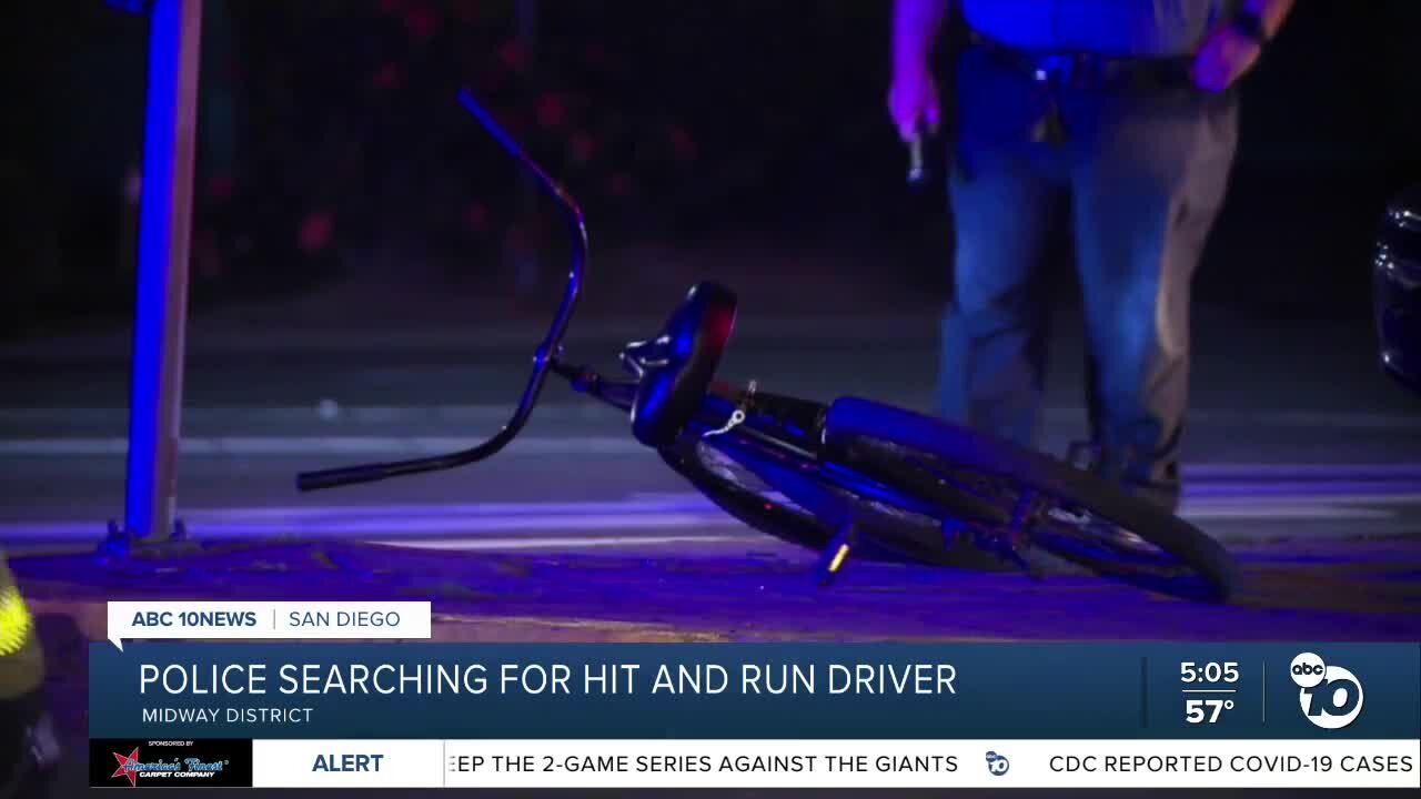 Bicyclist struck by hit-and-run driver in Midway District