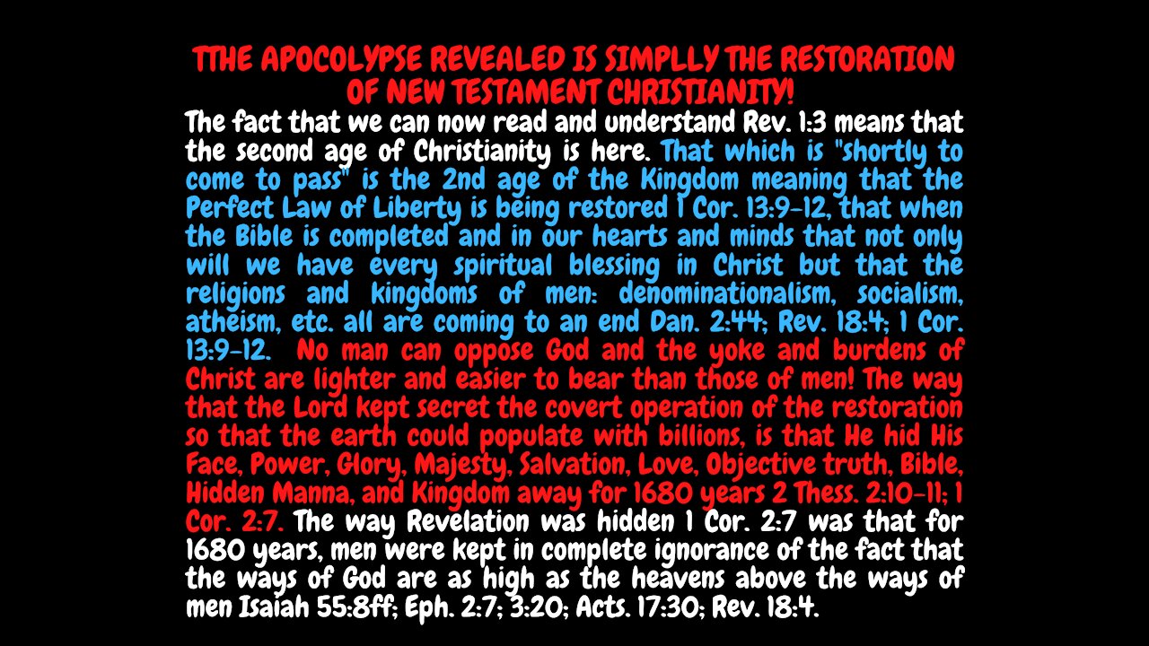 PSALMS 8. THE APOCALYPSE IS THE PROPHESIED RESTORATION OF NEW TESTAMENT CHRISTIANITY!