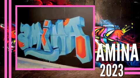 AMINA naty GRAFFITI Throw Up Letras em azul e laranja 2023