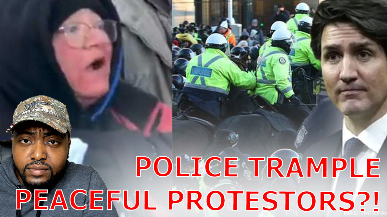 Canadian Police On Horseback Trample Elderly Woman And Peaceful Freedom Convoy Protestors