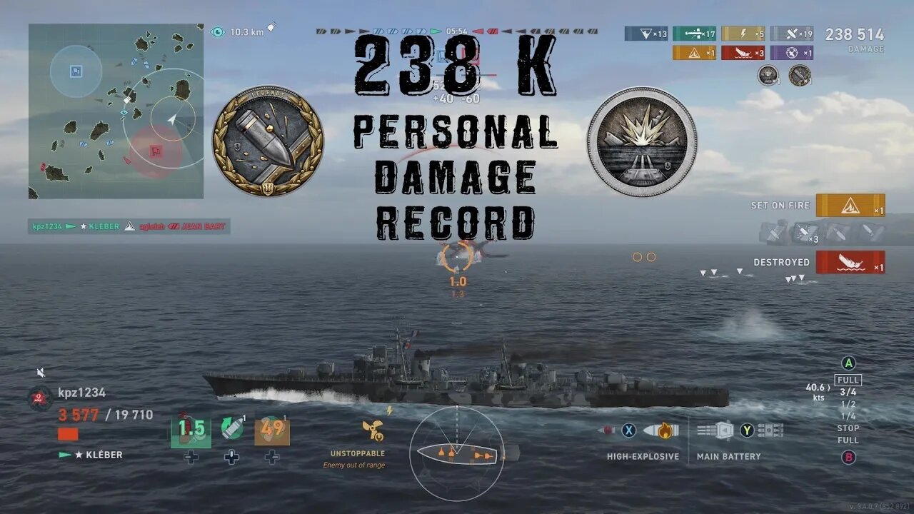 Kleber 238K! (Personal Damage Record in World of Warships Legends)