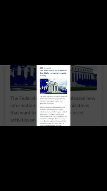 Banks Should Notify Reserve Board Before Engaging in Crypto Activity @AltcoinDaily @BitBoyCrypto