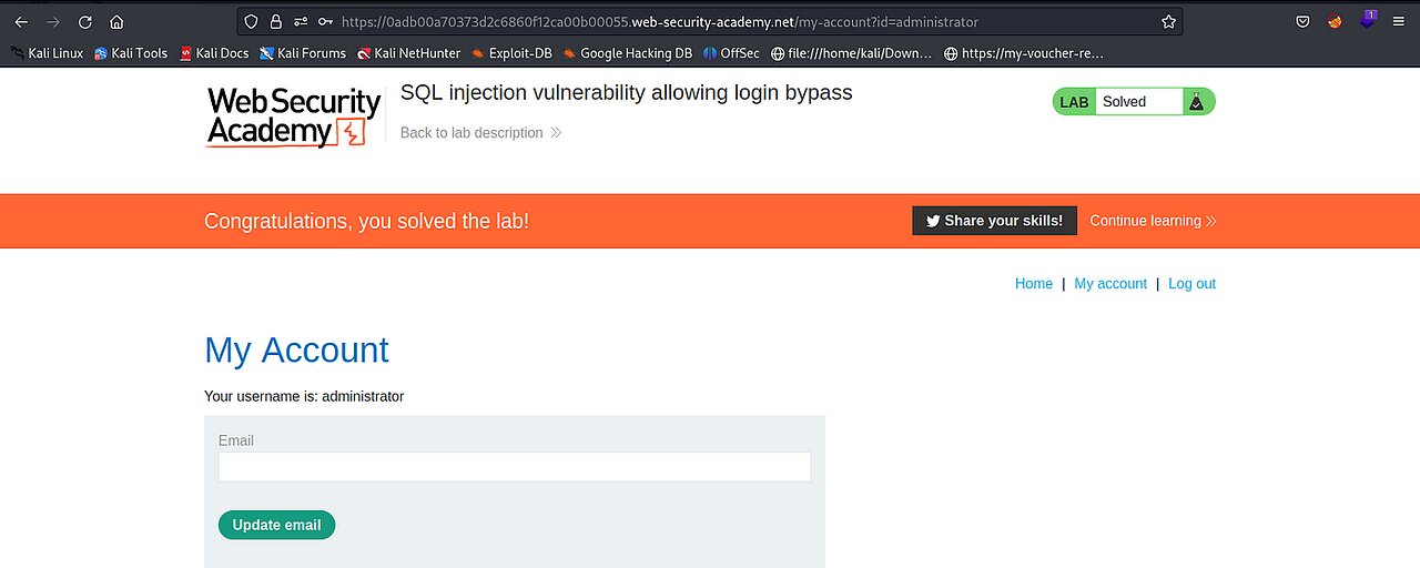 SQL injection vulnerability allowing login bypass