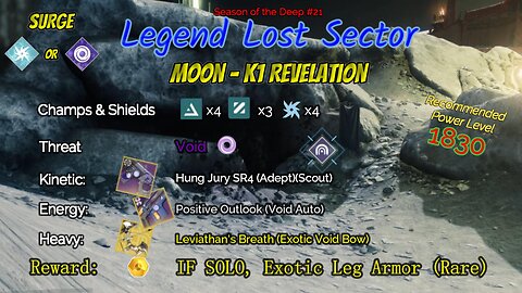 Destiny 2 Legend Lost Sector: Moon - K1 Revelation on my Void Warlock 8-8-23