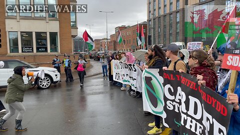 Pro-Palestinian Protesters blocked the Road, Cardiff, South Wales