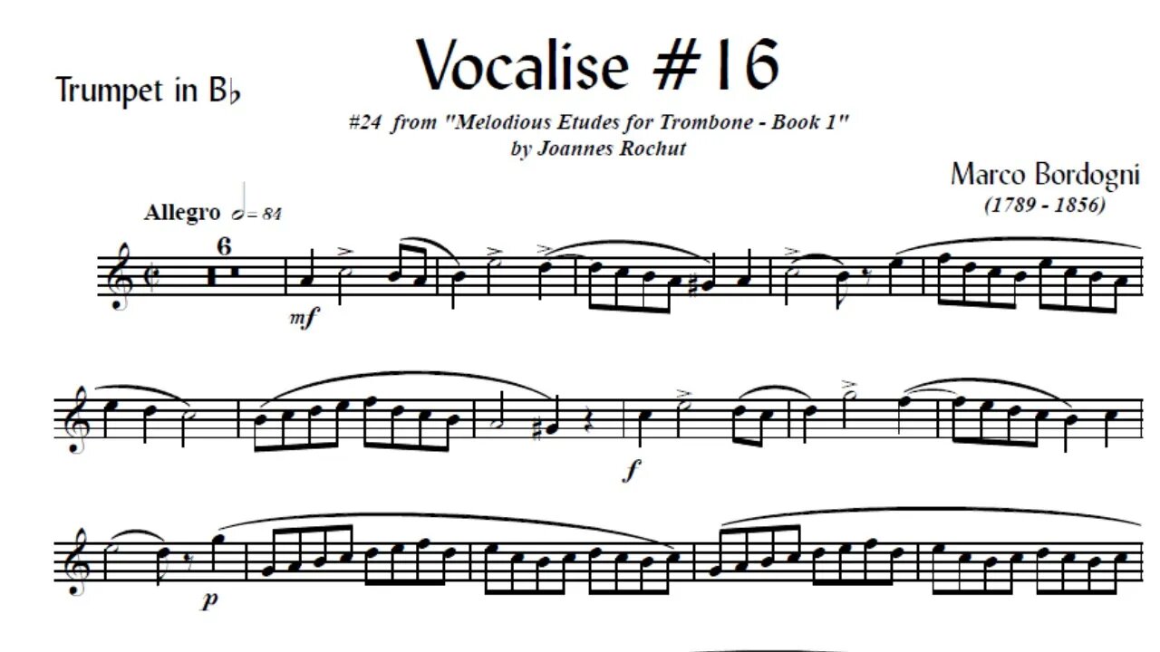 🎺🎺 [TRUMPET VOCALISE ETUDE] Marcos Bordogni Vocalise for Trumpet #16 (Demo Solo and play-along)