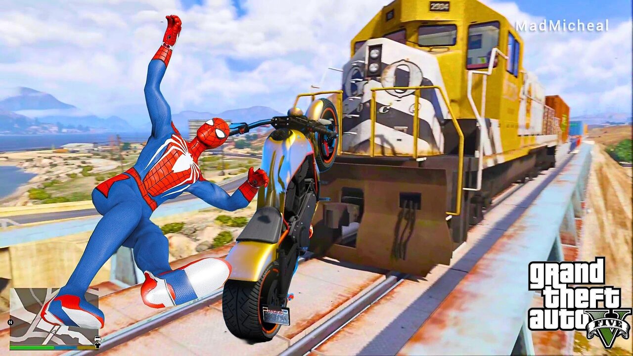 GTA 5 Spiderman Vs. Train in GTA 5 !! Fail & Funny Moments Gameplay