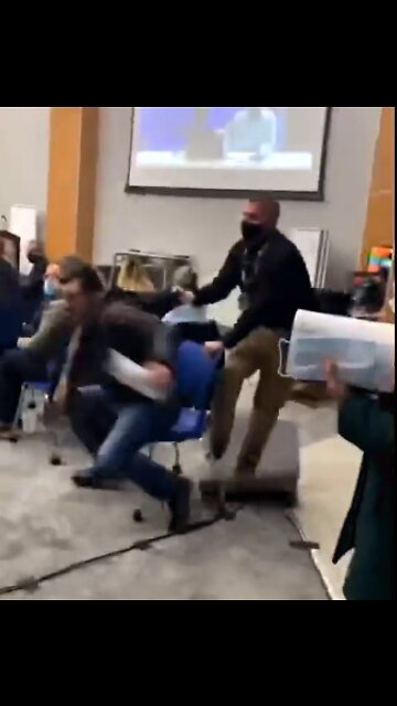 Security Guard MASKHOLE drags Maskless Man out of Public Meeting