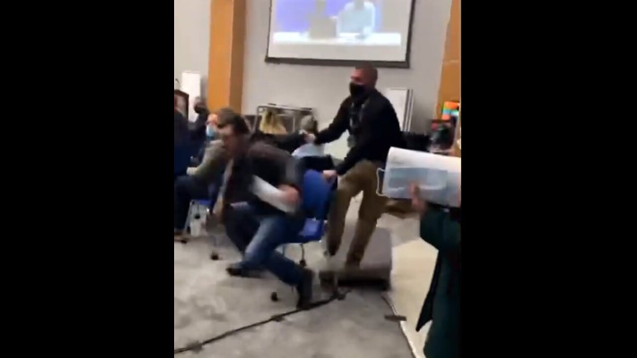 Security Guard MASKHOLE drags Maskless Man out of Public Meeting