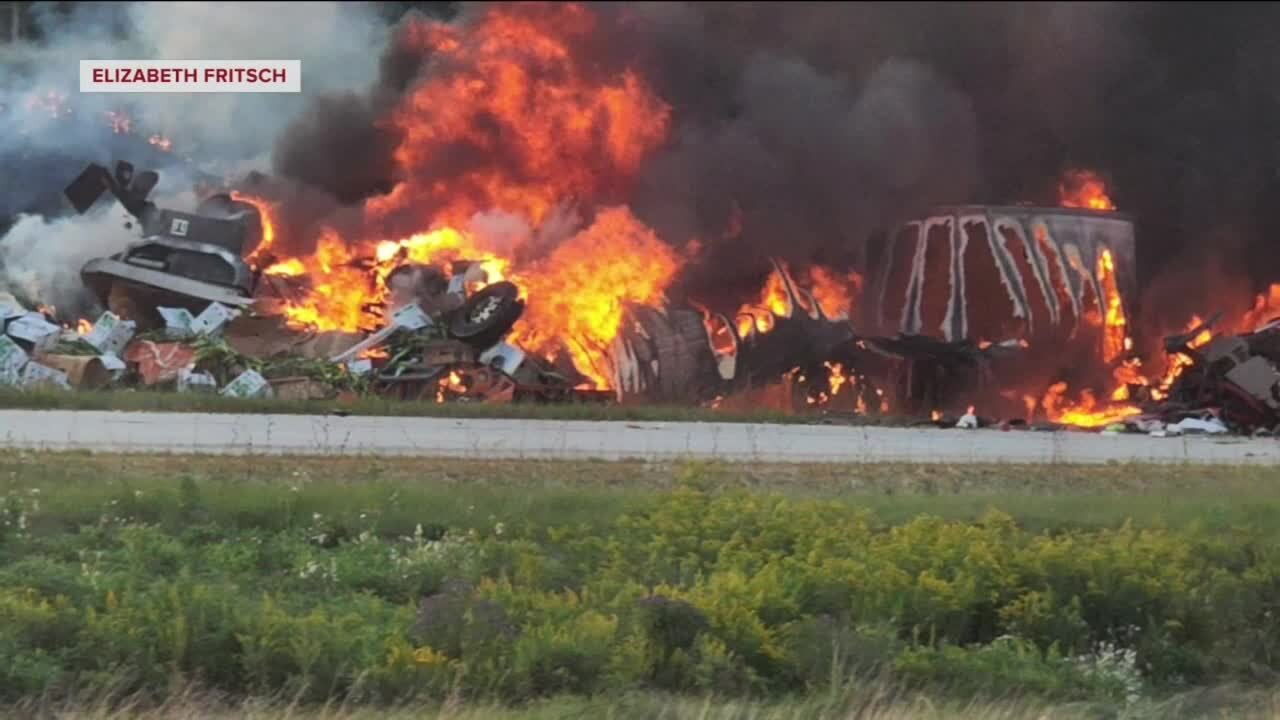 Two dead after fiery crash involving 2 semi-trucks; I-43 reopens near Belgium