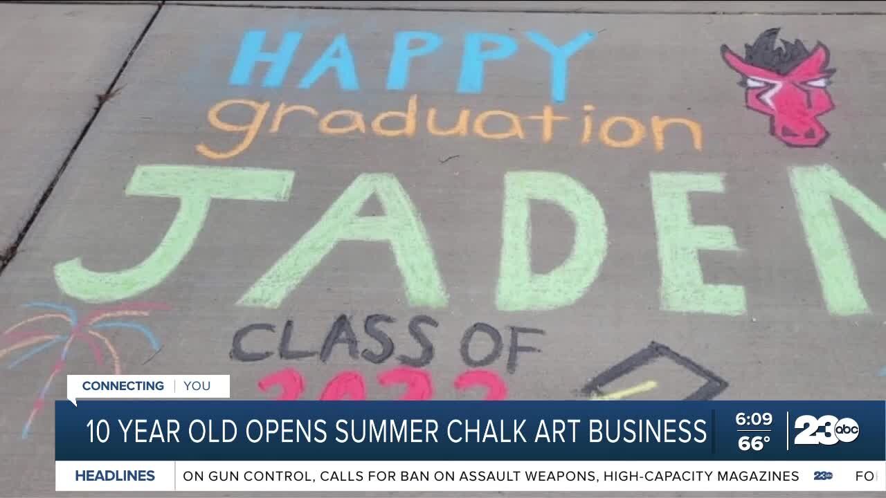 10 year old opens summer chalk art business