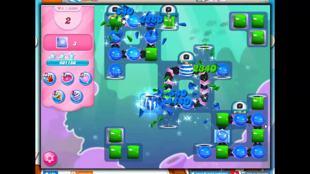 Candy Crush Level 3303 Talkthrough, 10 Moves 0 Boosters
