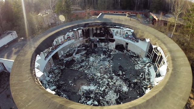 Drone shows UFO ship-like abandoned soviet era young pioneer camp