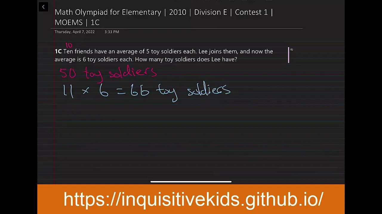 Math Olympiad for Elementary | 2010 | Division E | Contest 1 | MOEMS | 1C