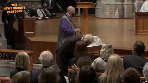Biden gives a kiss to a family member at a totally masked funeral after his eulogy.